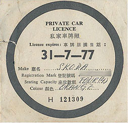 Private Car Licence 1950s - Early 1970s