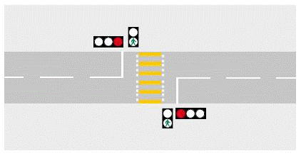 交通燈與行人過路燈的擺放位置圖