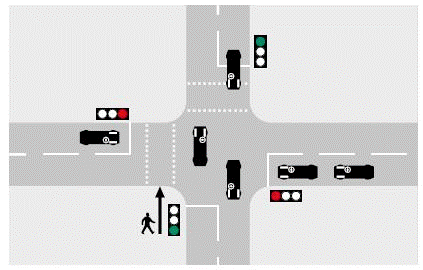 交通燈號可能指示部分行車綫的示意圖