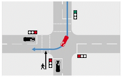 Look out for traffic turning into the road in which you are crossing