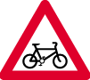 Warning sign – cyclists on road ahead or junction with cycleway ahead