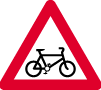 Warning sign &ndash; cyclists on road ahead or junction with cycleway ahead