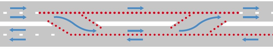 在分隔车路的道路工程示意图