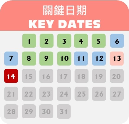 申請人須留意以下關鍵日期月曆 申請人須留意以下關鍵日期月曆