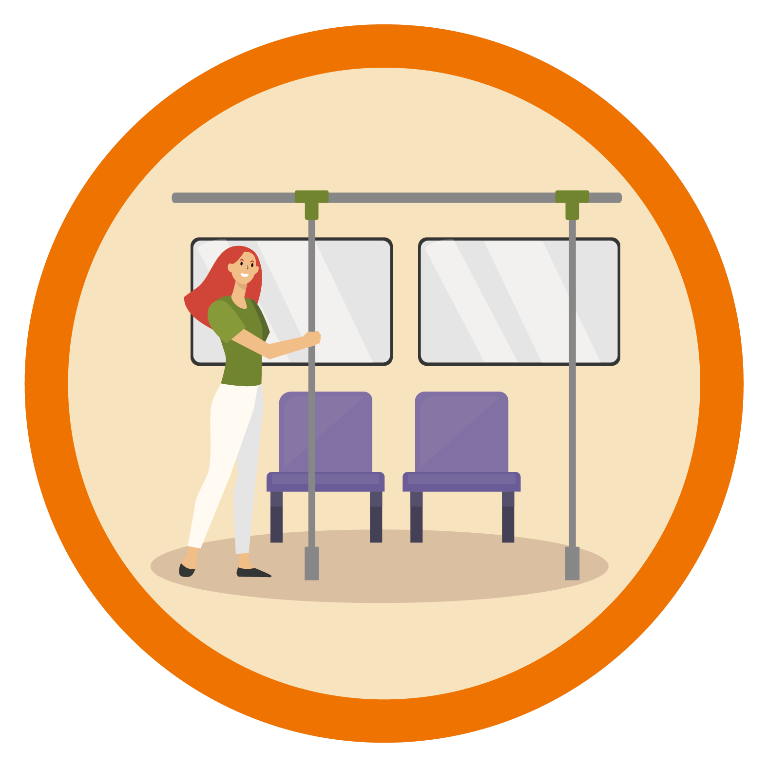 Hold the handrail when standing inside the bus