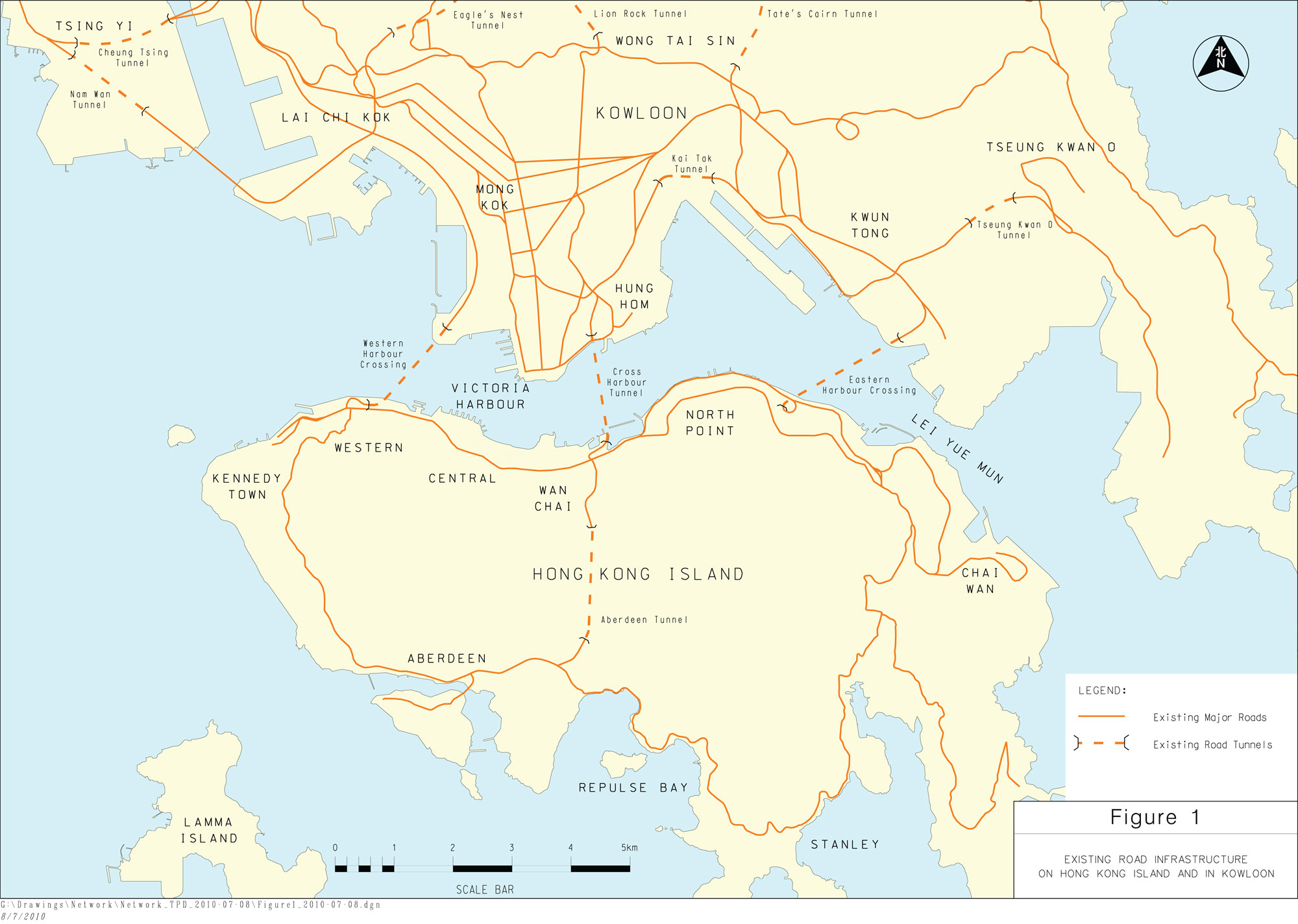 Figure 1 shows the existing road infrastructure on Hong Kong Island and in Kowloon