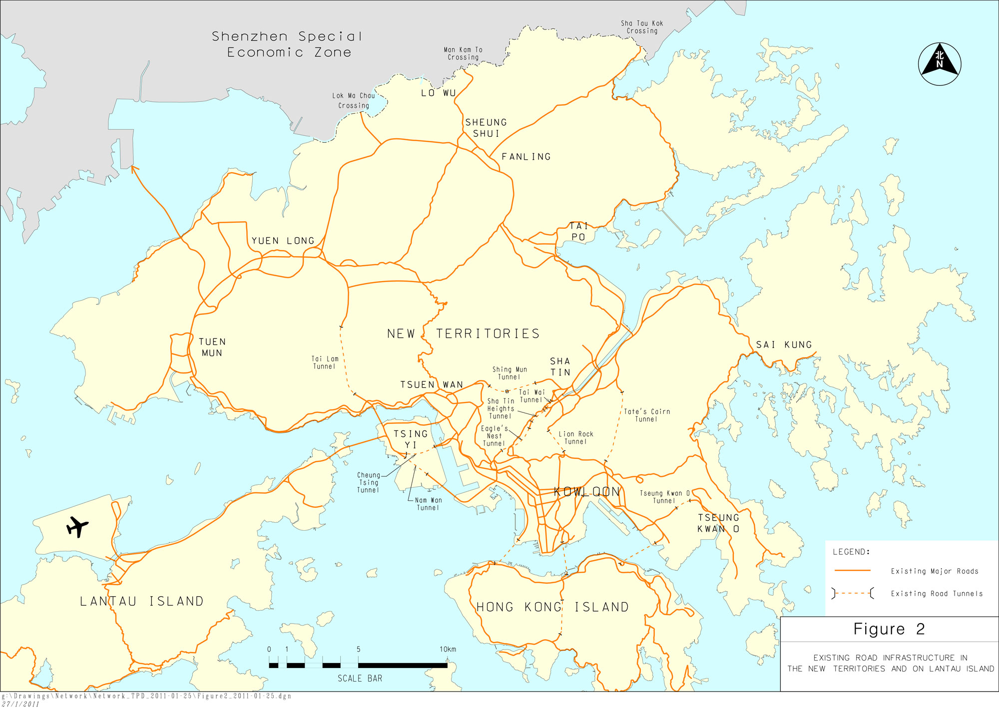 Figure 2 shows the existing road infrastructure in the New Territories and on Lantau Island