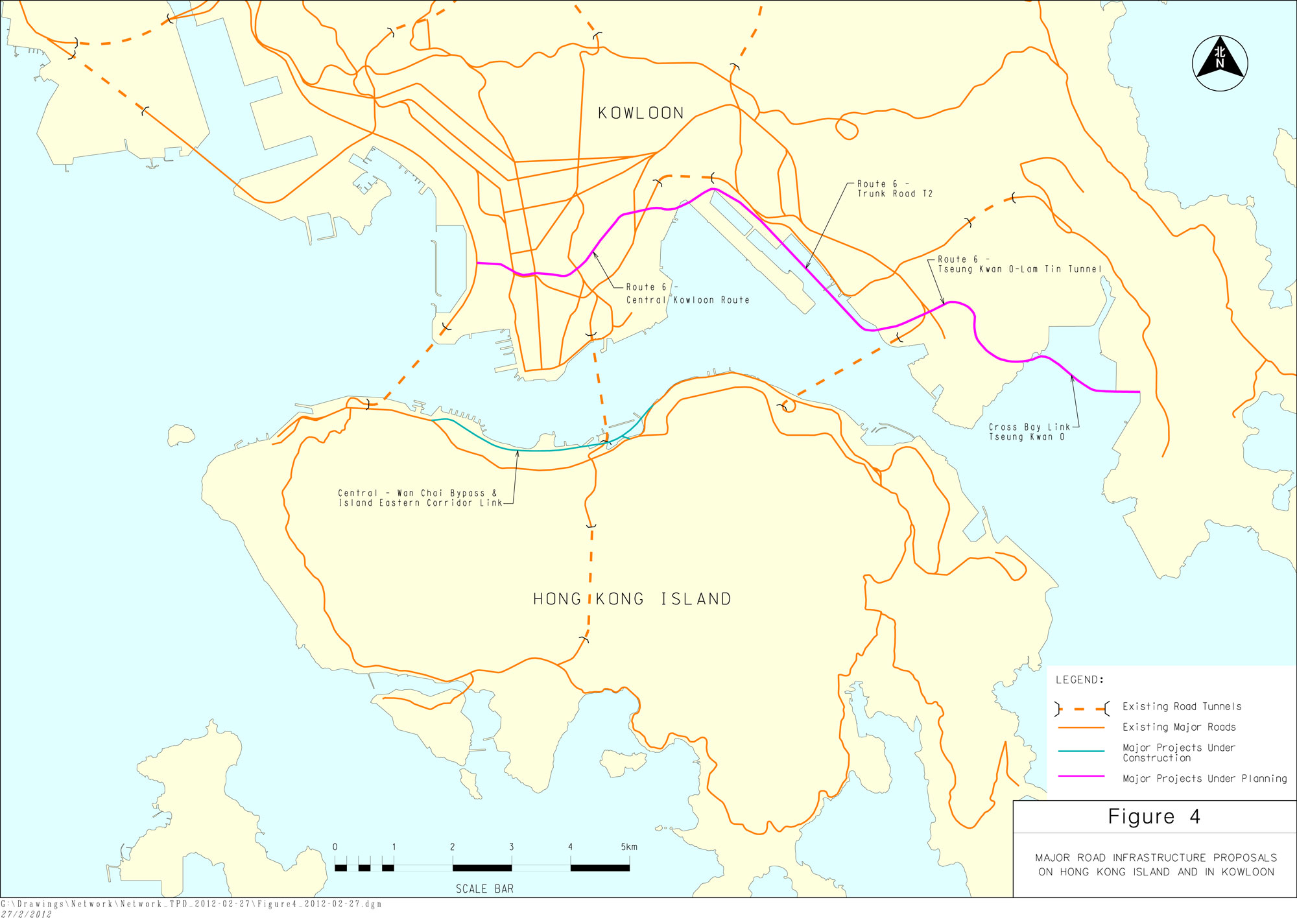 Figure 4 shows the major road infrastructure proposals on Hong Kong Island and in Kowloon. Description text is below the figure. For project details, please click Table 1.1.  